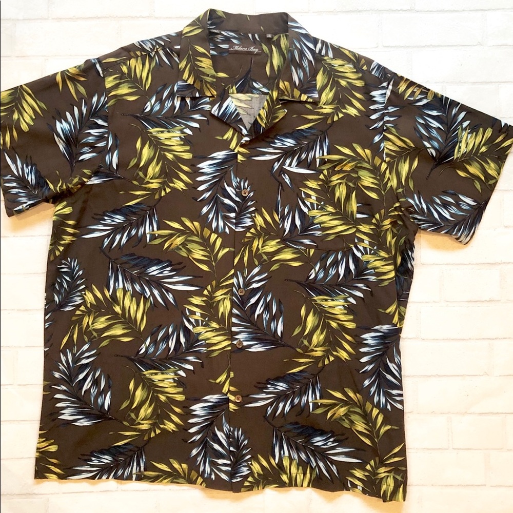 Milano Bay Men's XXL Hawaiian Shirt Tropical Palm Leaf Rayon Cotton Brown Green